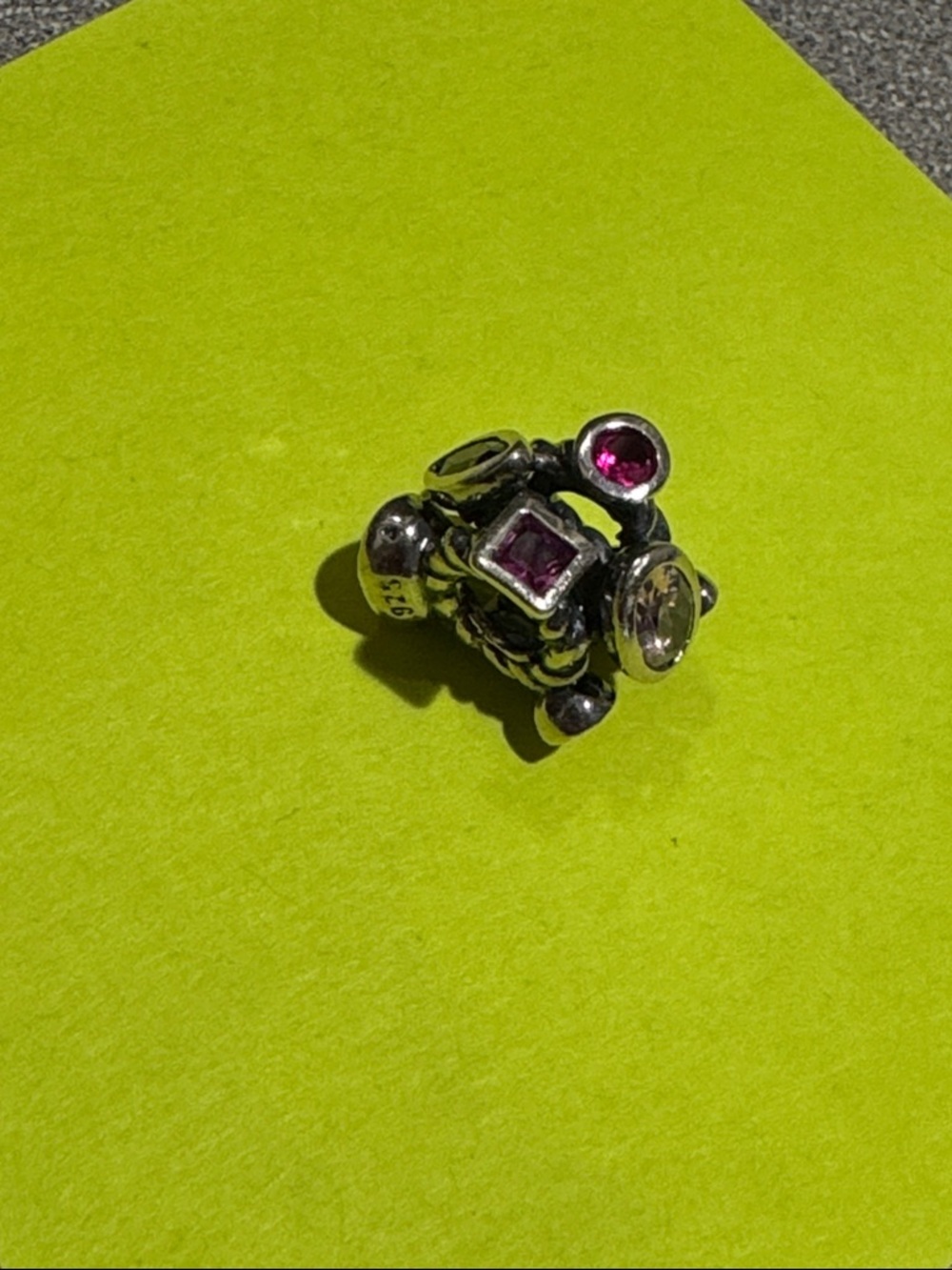 Pandora Silver Charm Bead with Pink and Purple Stones